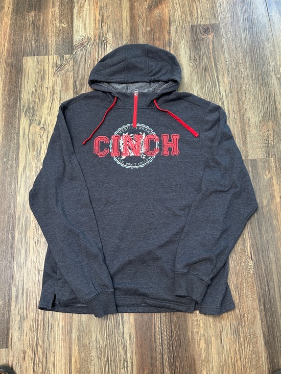 Cinch Other - Cinch Men's Charcoal 1/4 Zip Hoodie with Red Logo and Drawstrings Size XL